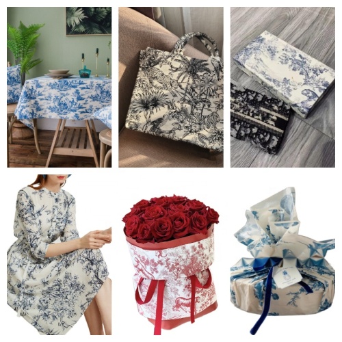 Coton français historial bleu toile de jouy tissu