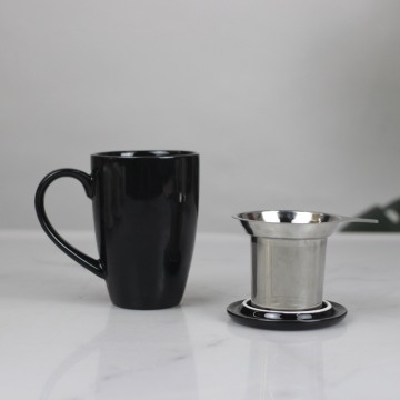 16oz High-Fired Ceramic Tea Cup with Lid and Infuser