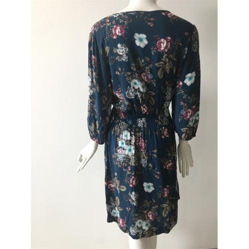 Printed Viscose Dress in Color Blue