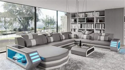Modern Smart Leather Sofa Set with Built-in USB Music Speaker