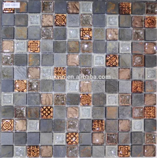 Natural stone mosaic tile mix ceramic and resin for shopping malll's background wall