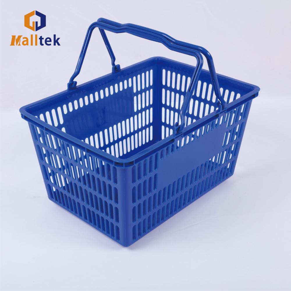 Blue Double Handle Supermarket Plastic Shopping Basket