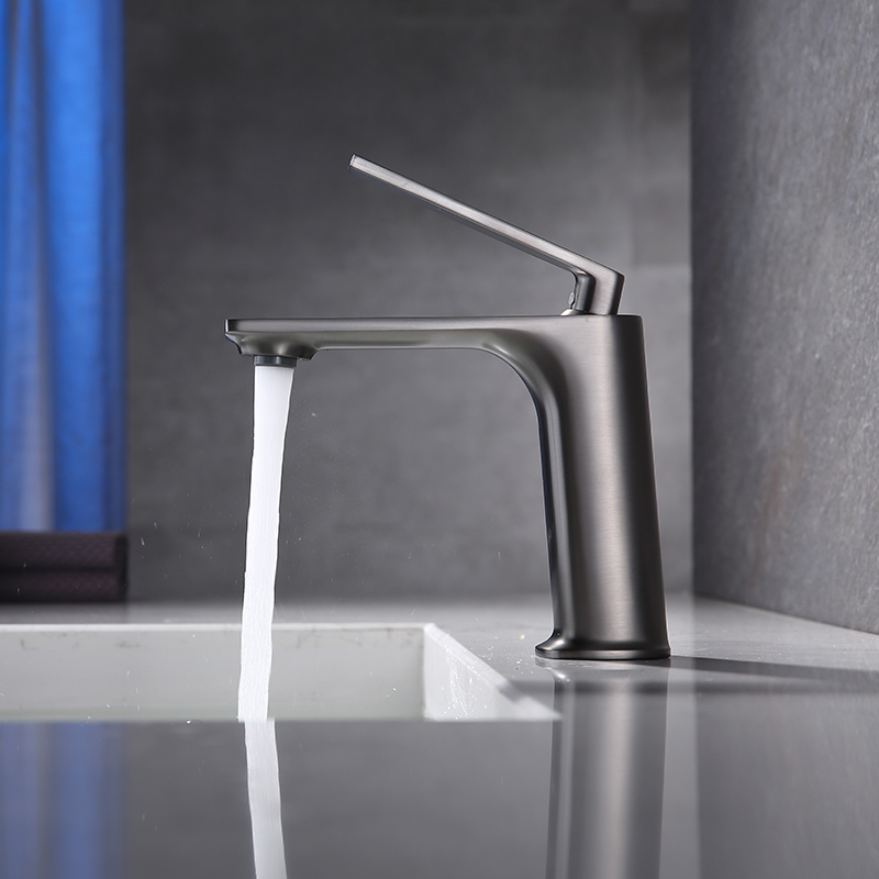 Brass brushed grey basin mixer