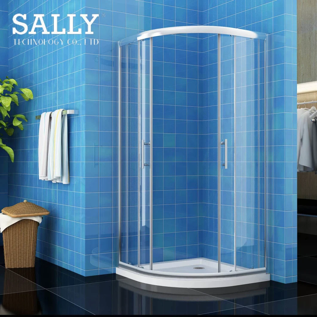 Sally ABS Acrylic Shower Base Corner Round Arc Enclosure Shower Tray 38X38X3 Inch with Behind Offset Drain Single Threshold in White