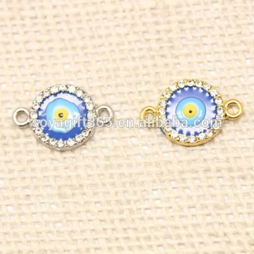 Round Rhinestone Crystal Turkish Lucky Eye Pendant Oil Drip Evil Eye Connectors