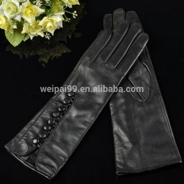 Elegant button touch screen ladies sheepskin long leather gloves