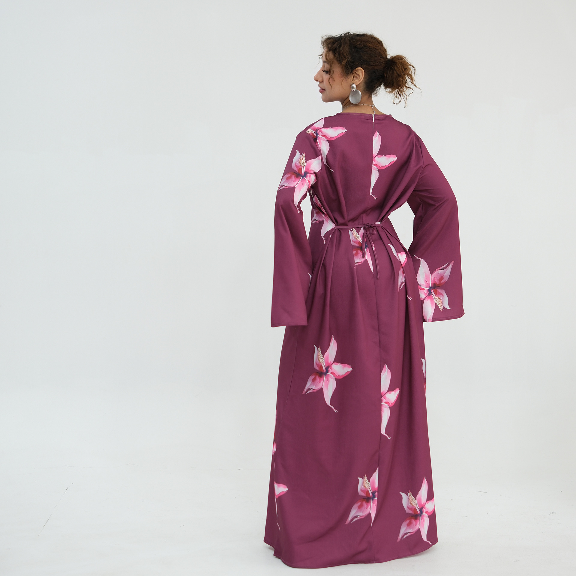 New Plus Size Dubai Abaya Women Muslim Dress Vintage Style Islamic Clothing Fashion Floral Printed Modest Abaya Dress for Daily2