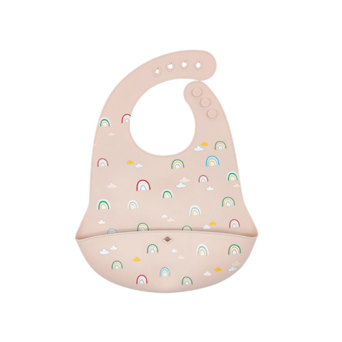 Bavetă de buzunar din silicon cu imprimeu Rainbow pentru hrănirea bebelușilor
