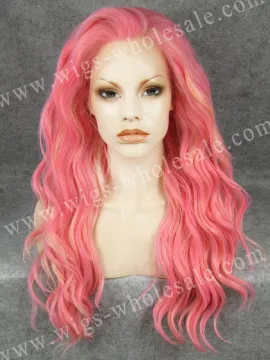 Pink High ponytail lace front wigs freestyle synthetic long wave kim kardashian wig