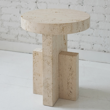 Natural Travertine Simple Sofa Side Table