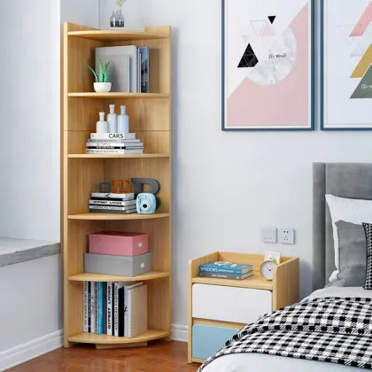 6 Layer Floor Corner Bookshelf: Simple Design Multi-layer Wood Display Bookcase