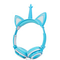 Nuevos auriculares con cable favoritos de dibujos animados de unicornio de gato brillante