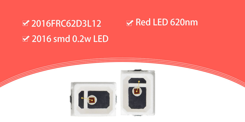 2016FRC62D3L12 Super Bright Basic 60mA Red SMD 2016 LED 620nm Light