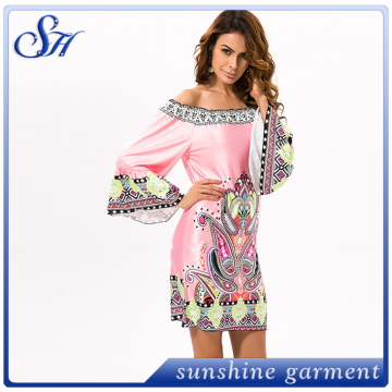 Women fancy printed maxi beach holiday dress milk silk printed long sleeve