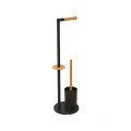 White and Black Free-Standing Toilet Brush Set with Paper Roll Holder and Phone Shelf