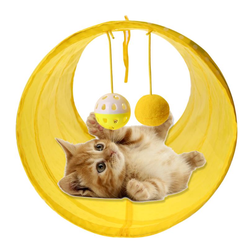 Funny Pet Cat Tunnel 2 Holes Cat Play Tubes Balls Collapsible Crinkle Kitten Dog Toys Puppy