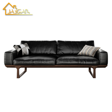 Modern 3 Seater Italian Leather Couch with Wooden Frame for Living Room