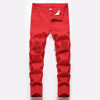 Factory Wholesale Boys' Casual Red Ripped Jeans - All Seasons