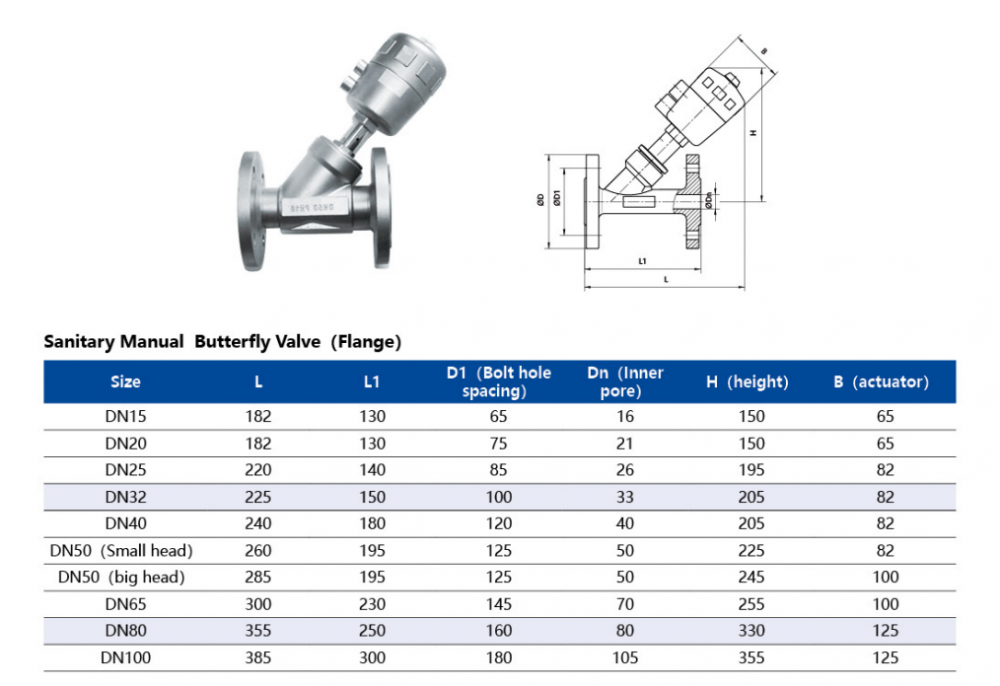 Sanitary Angle Seat Valve Dimension 3