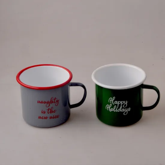 High Quality Colorful Painted Rolled Rim Thick Porelain Enamel Mug Vintage Enamel Cup 10*10cm