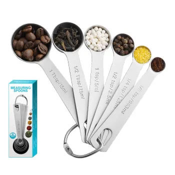 Wholesale Kitchen Supplies: 6-Piece Stainless Steel Measuring Spoons Set with Hooks and Scale for Baking and Coffee