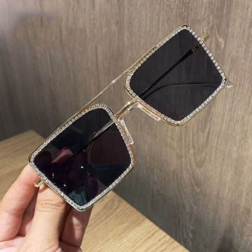 Ladies Glitter Big Frame Oversized Square Bling Diamond Sun Glasses 2021