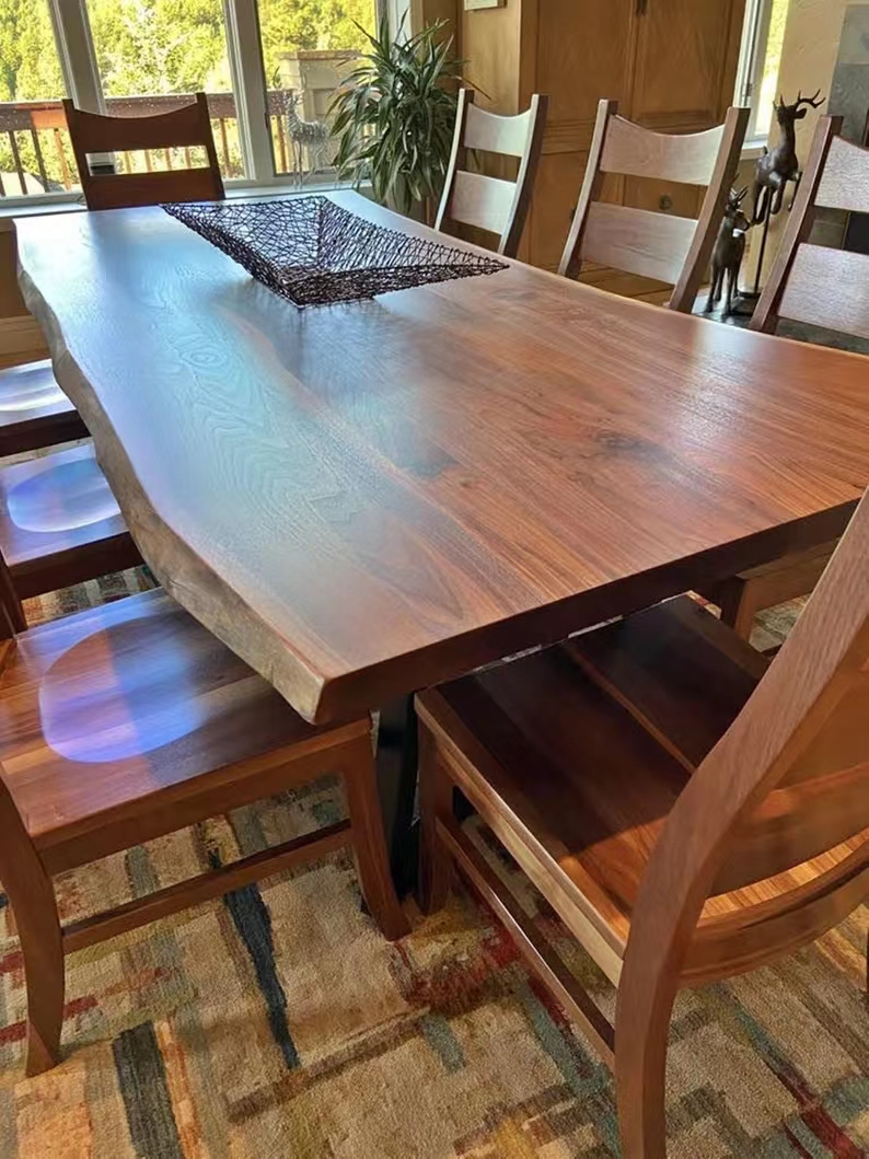 Solid Walnut Wood Restaurant Dining Tables PU Lacquer