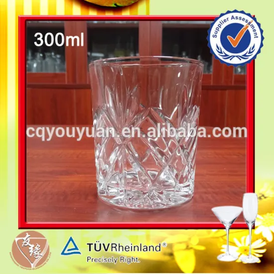 Top quality 300ml 10oz embossed standard size of drinking glass