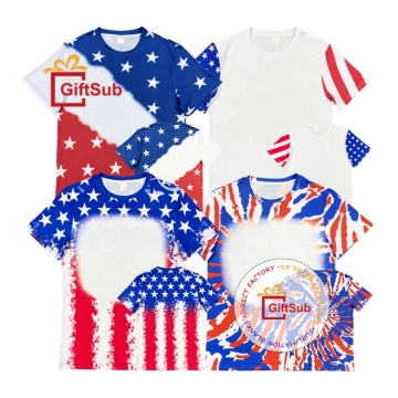 Customizable Unisex July 4th T-Shirts with White and Red Design, Made of 100% Polyester Faux Bleach Material