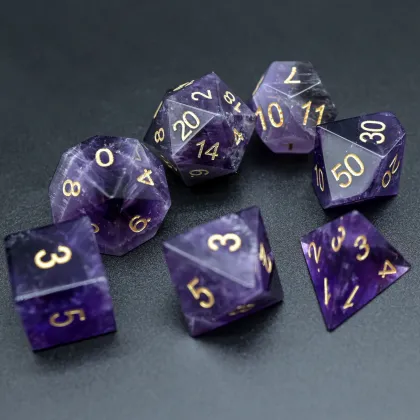 Amethyst Crystal Stone DND Dice Set - 7PC Gemstone Dice for Collectors