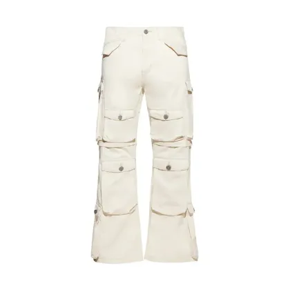 Custom Wide Leg Cargo Flared Denim Pants for Men High Quality Stacked Jeans