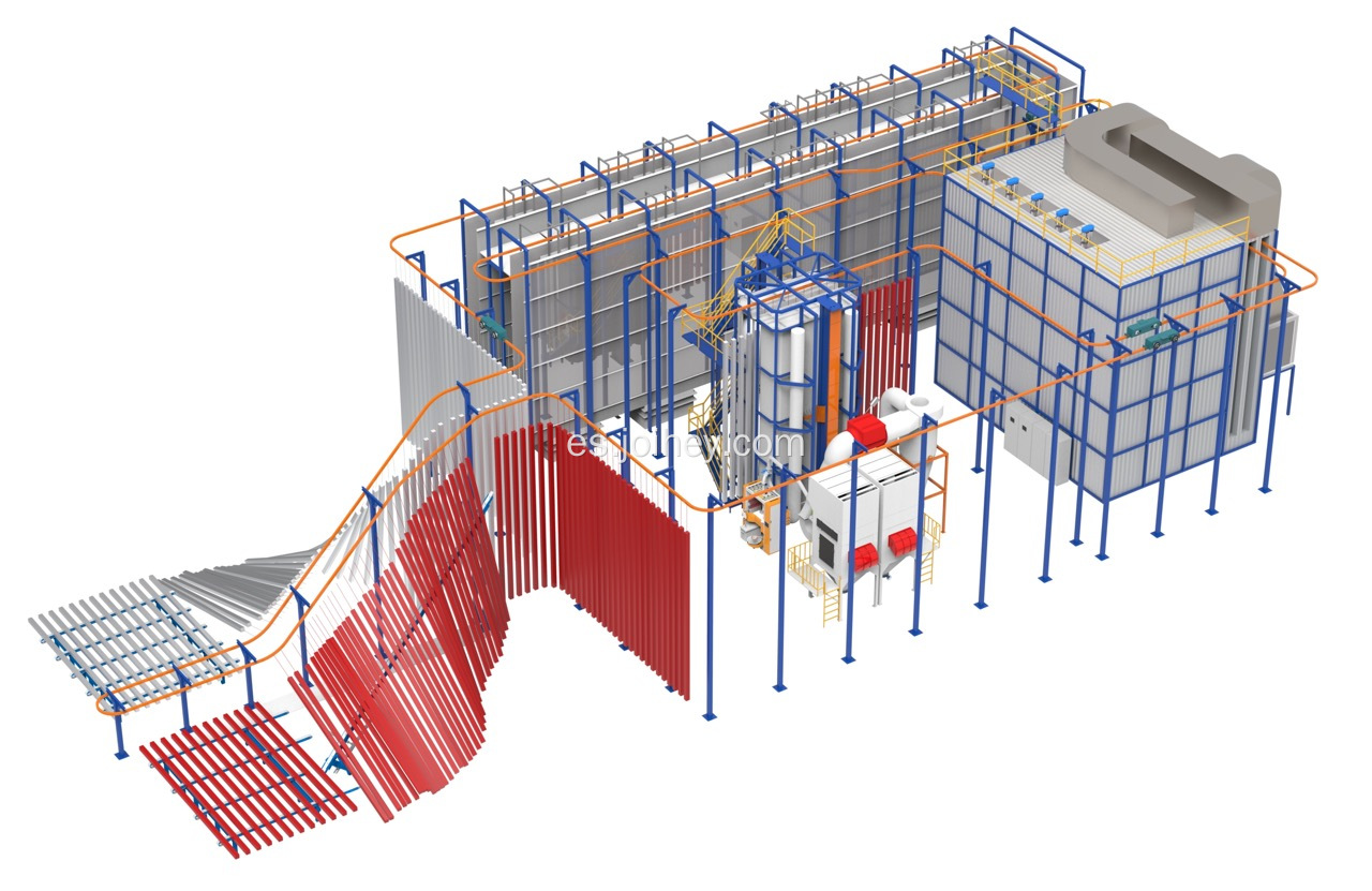 Línea de recubrimiento en polvo vertical para perfil de aluminio