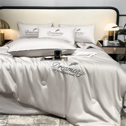 Machine-Washable Ice Silk Summer Cool Quilt Set with Embroidery