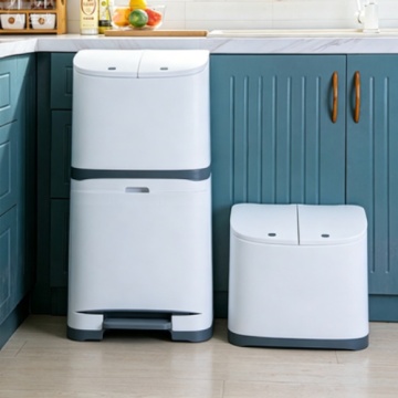 Large Capacity Kitchen Trash Can with Lid and Double Compartment