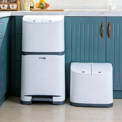 Large Capacity Kitchen Trash Can with Lid and Double Compartment