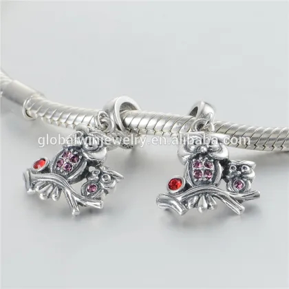 925 Silver Pendant Family Owl Charms Antique CZ Pendant