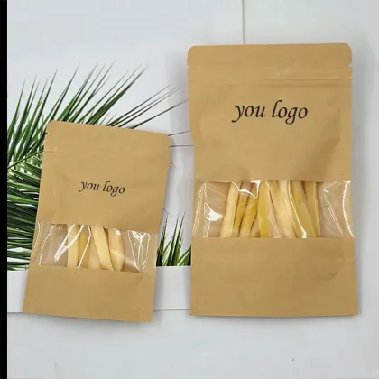 Kraft Coarse Grains Paper Bags with Window and Zipper for Various Food Storage