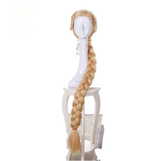Color Movie Princess Synthetic Pre Braided Ponytail Extra Long Cosplay Wig Blonde None Lace Wigs Low Temperature Synthetic 120cm