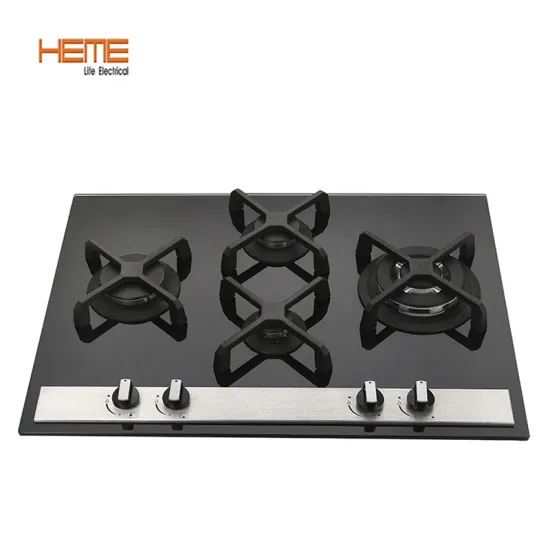 Black Tempered Glass 4 Burner Built-in Gas Stove with Cast Iron Pan Support