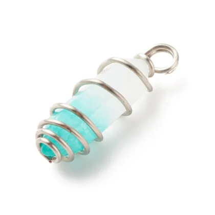 Pandahall Natural Green White Jade Bullet Pendant with Double Terminal Pointed Design