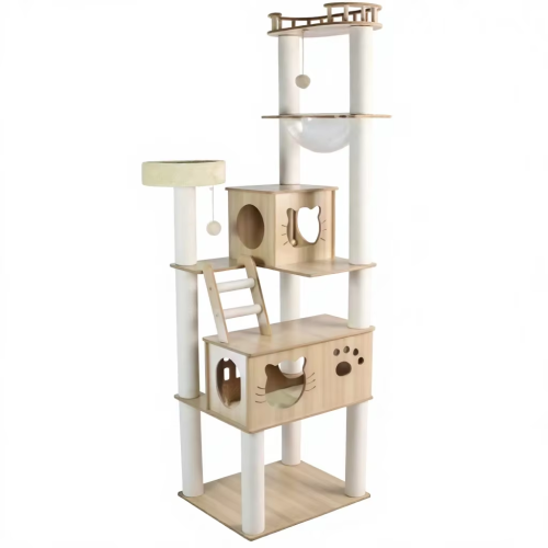 Luxury Suction Cup Cat Tree Window Wooden Scratcher Indoor Cats Climbing Shelf Space Saving Modern Christmas Pet Furniture