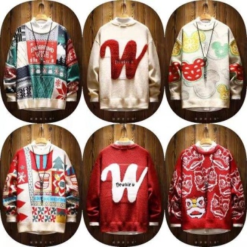 Custom Logo Men's Jacquard Sweater Pullover Knit Top Winter Cotton Jumper