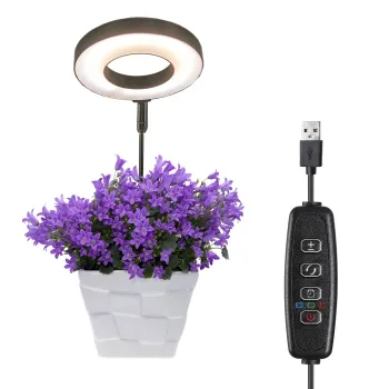 Height Adjustable Angle Ring: 10 Dimmable Full Spectrum Desk Plant Growth Light | USB LED Grow Light for Indoor Plants