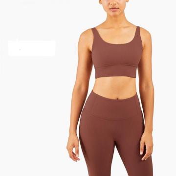 Wanita Solid Basic Elastis Bra Olahraga Ribbed