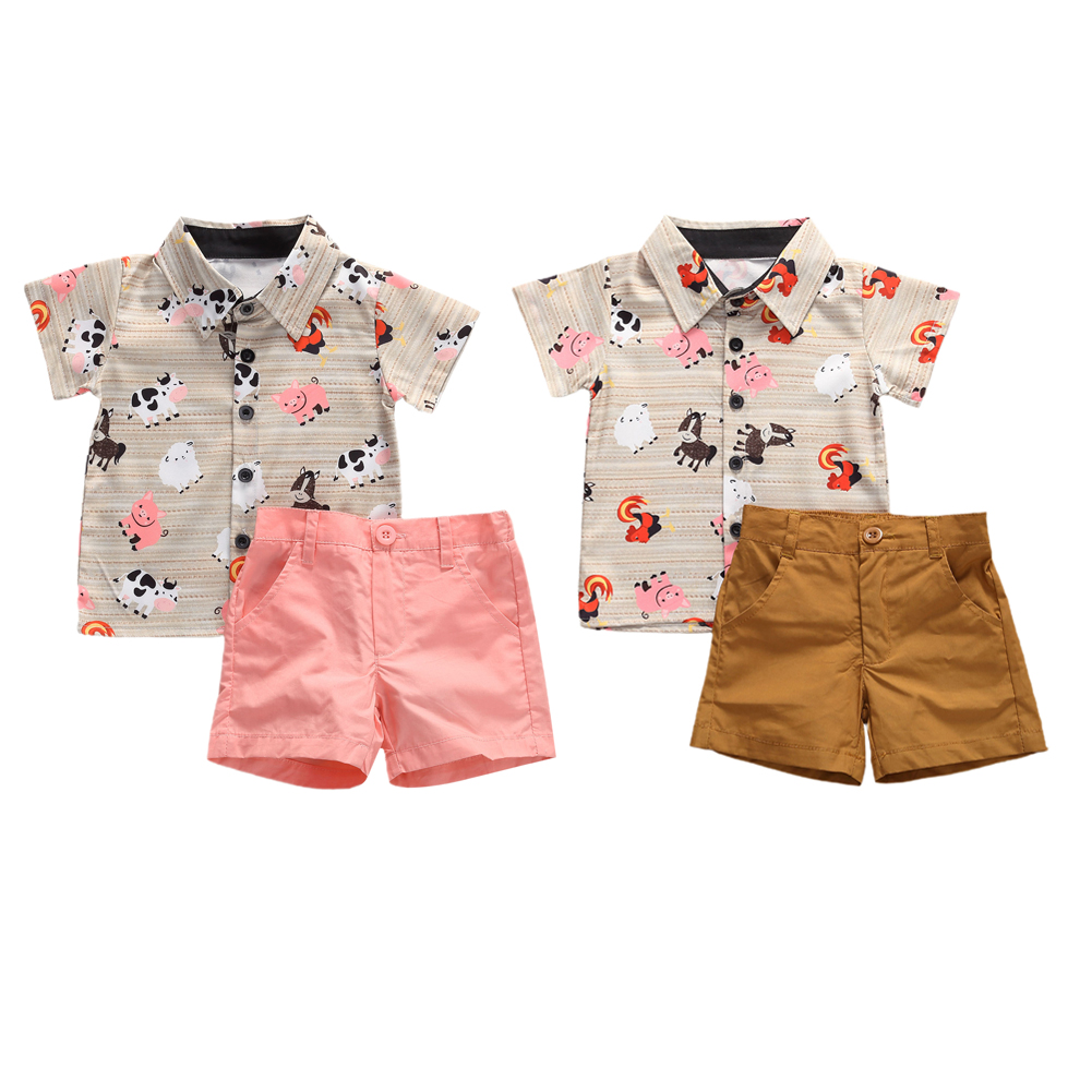 Summer Toddler Kids Baby Boy Animal Print Shirt Top Short Pants Outfits Clothes 2PCS Set