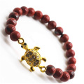 Red Jasper 8MM Round Beads Stretch Gemstone Bracelet with Diamante alloy tortoise Piece