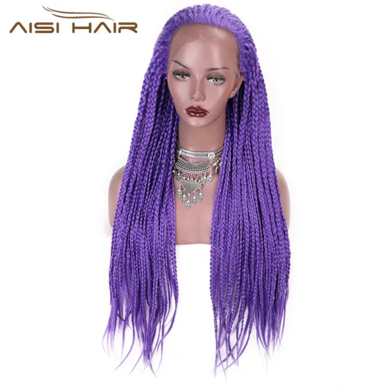 Aisi Hair Braids Box Lace Front Wigs Purple Gluless Synthetic Long Braids Lace Front Wigs for Black Women