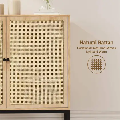 Natural Rattan Decorated Living Room Cabinets