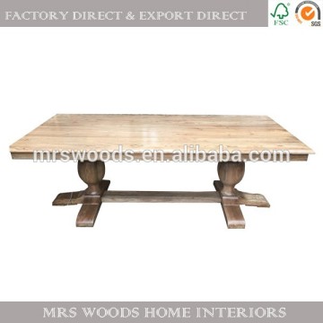 antique vintage rustic style recycled fir solid wood trestle leg rectangle long wood table