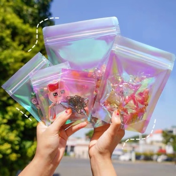 Holographic Packaging Bags: Transparent Stand-Up Iridescent Pouches for Digital Printing